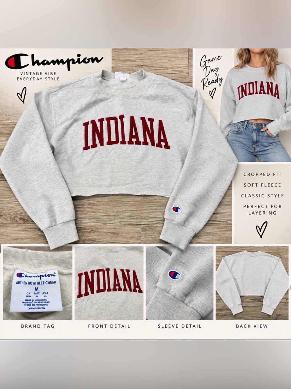 Champion Indiana Cropped Sweatshirt – Size Medium